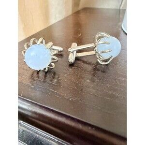 Vintage Silver Tone Blue Glass Orb Cufflinks